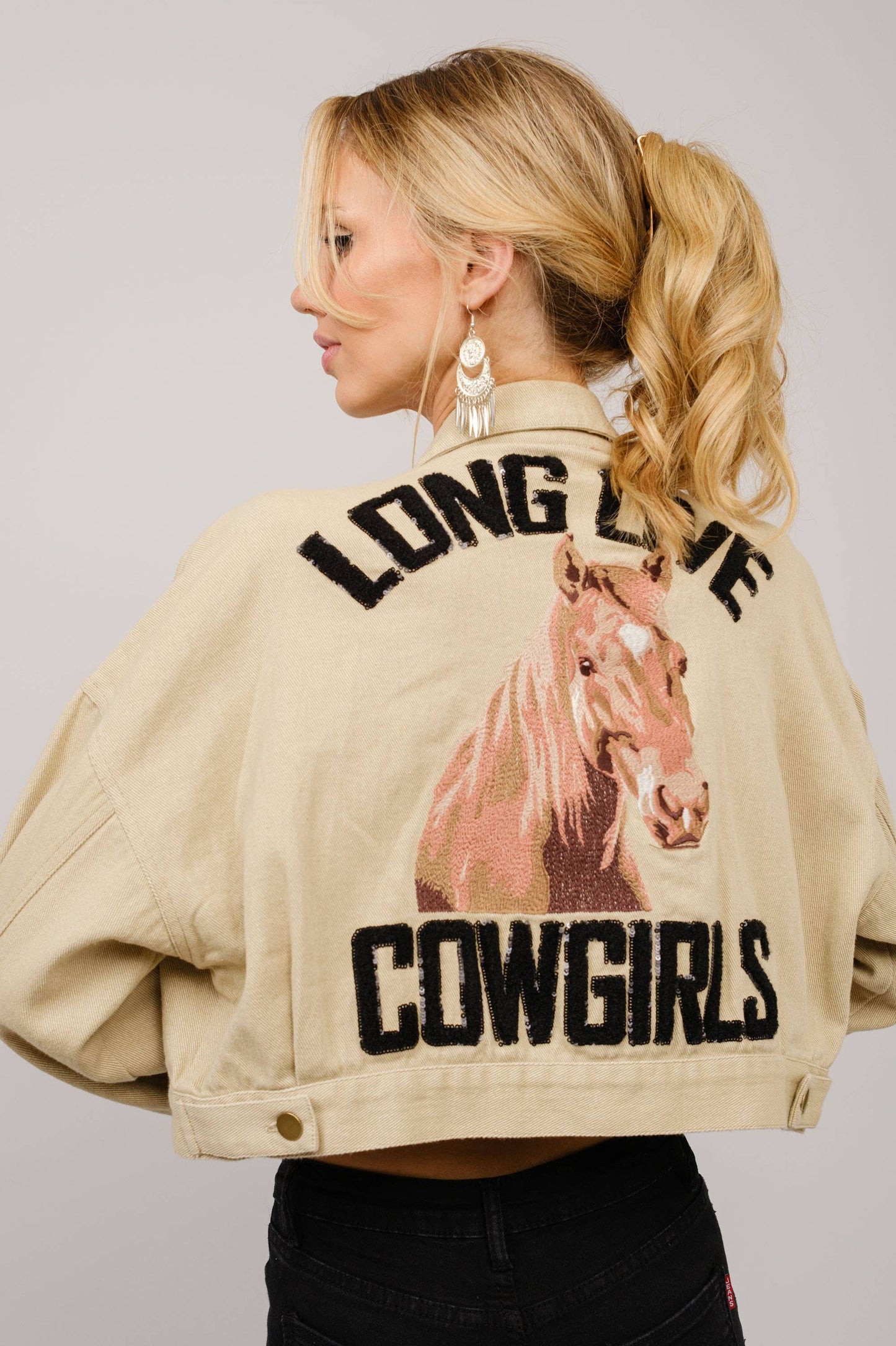 Blue B - 36341J - Long Live Cowgirls Patch Twill Denim Jacket: TAUPE / S