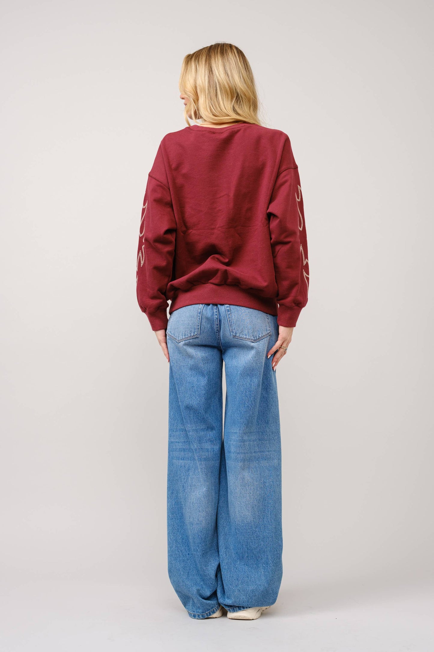 Blue B - 36319T - Western Boots Stitch Pullover Sweatshirt: Red / S-M-L (2-2-2)