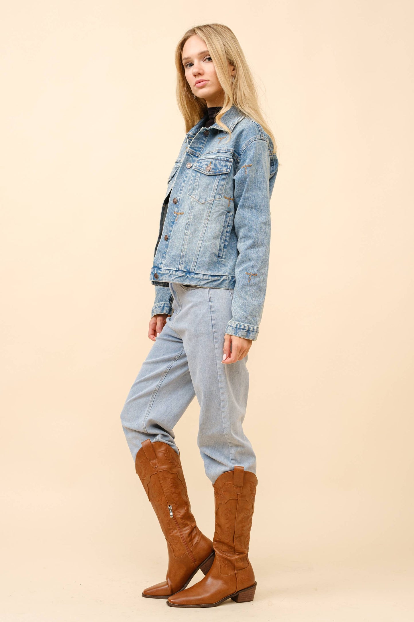 Blue B - 23144J - Boots Stitch Denim Trucker Jacket: MED WASH / M