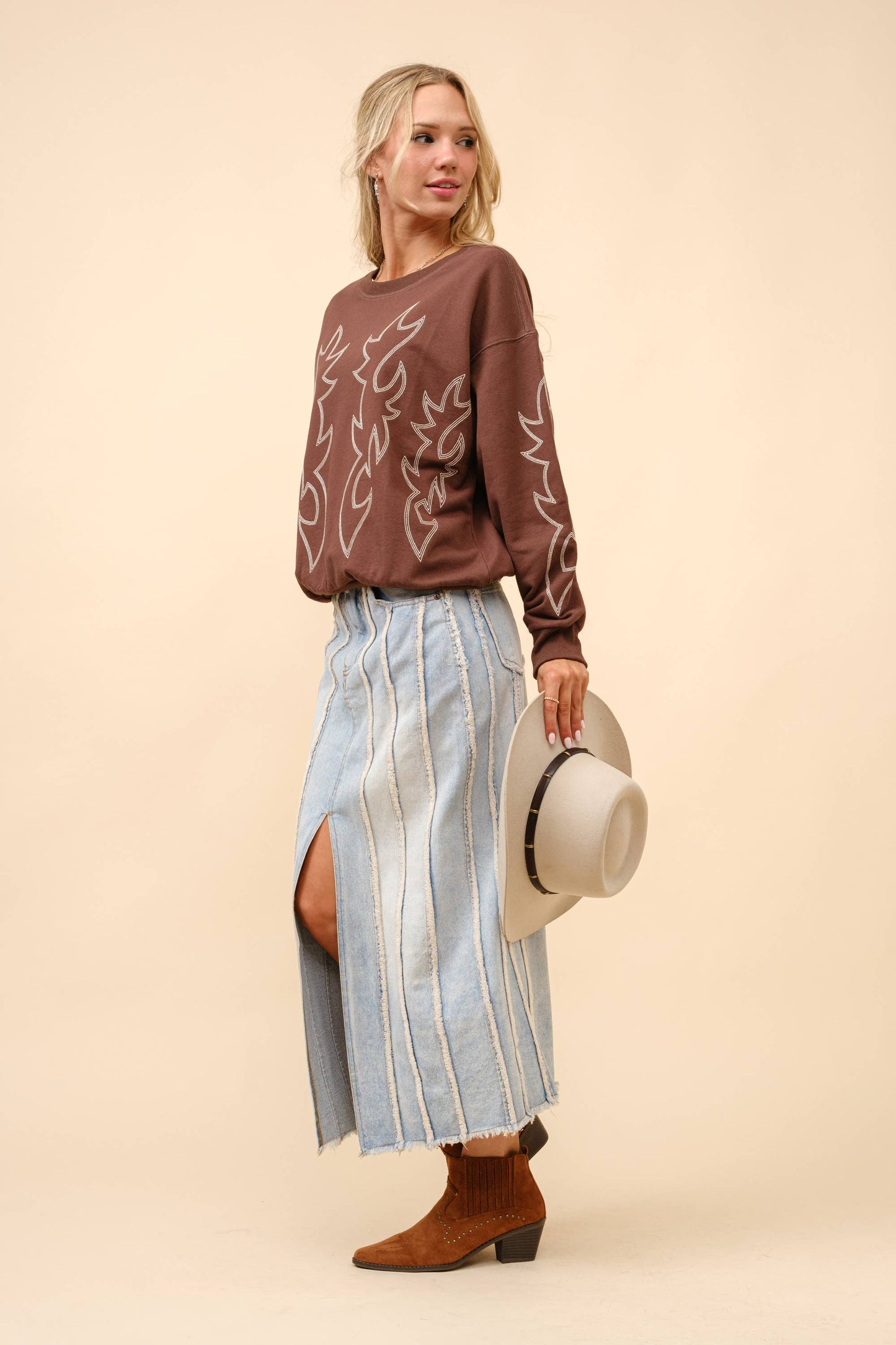 Blue B - 36319T - Western Boots Stitch Pullover Sweatshirt: Red / S-M-L (2-2-2)