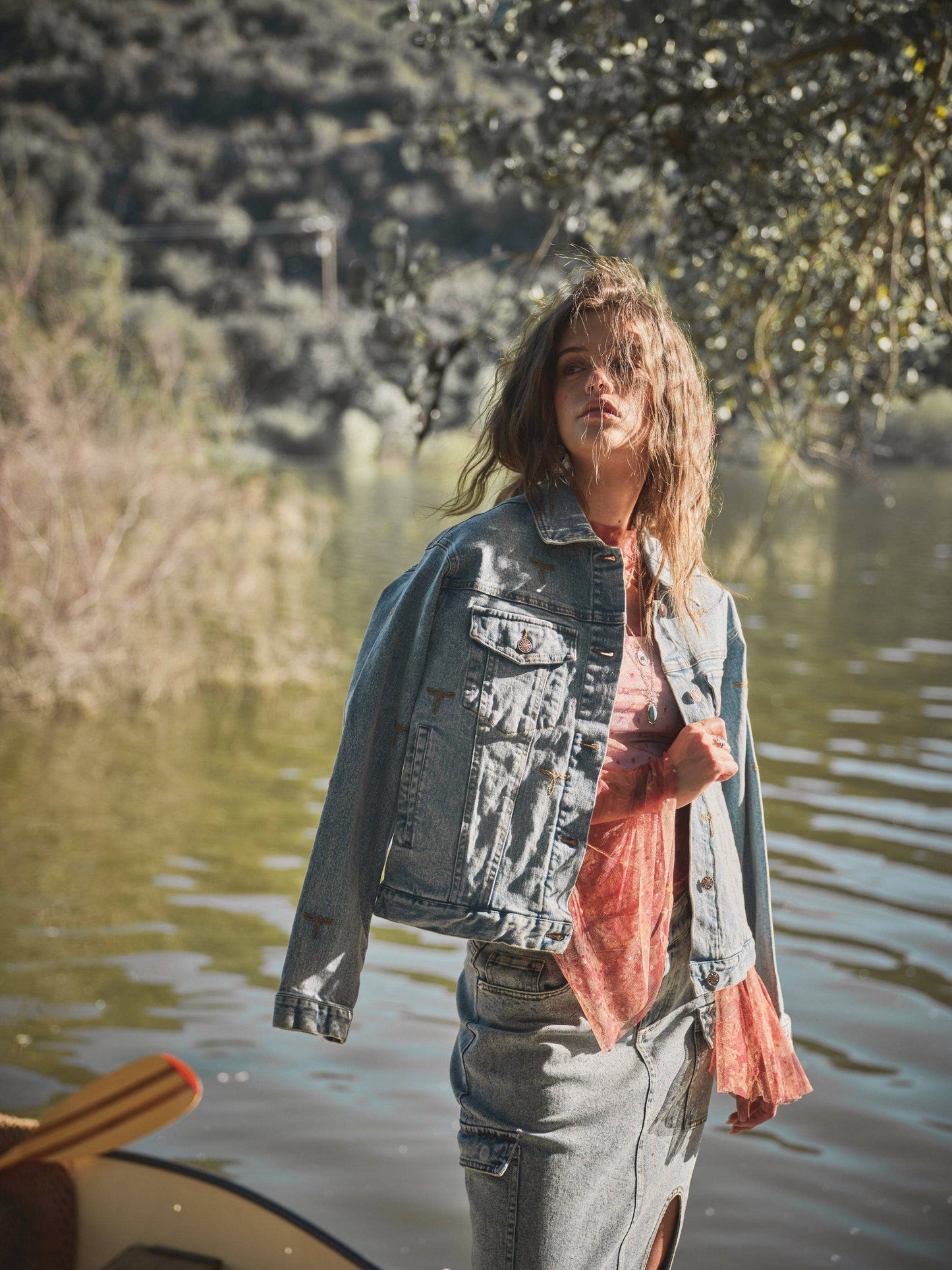 Blue B - 23144J - Boots Stitch Denim Trucker Jacket: MED WASH / S