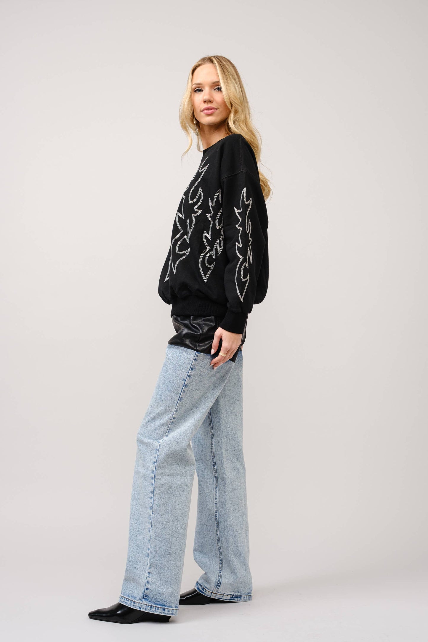 Blue B - 36319T - Western Boots Stitch Pullover Sweatshirt: Red / S-M-L (2-2-2)